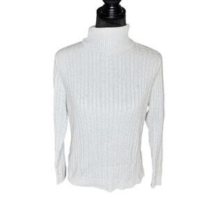 Izod Women's sz Large Baby Blue Cable Knit Turtle Neck Sweater Long Sleeve